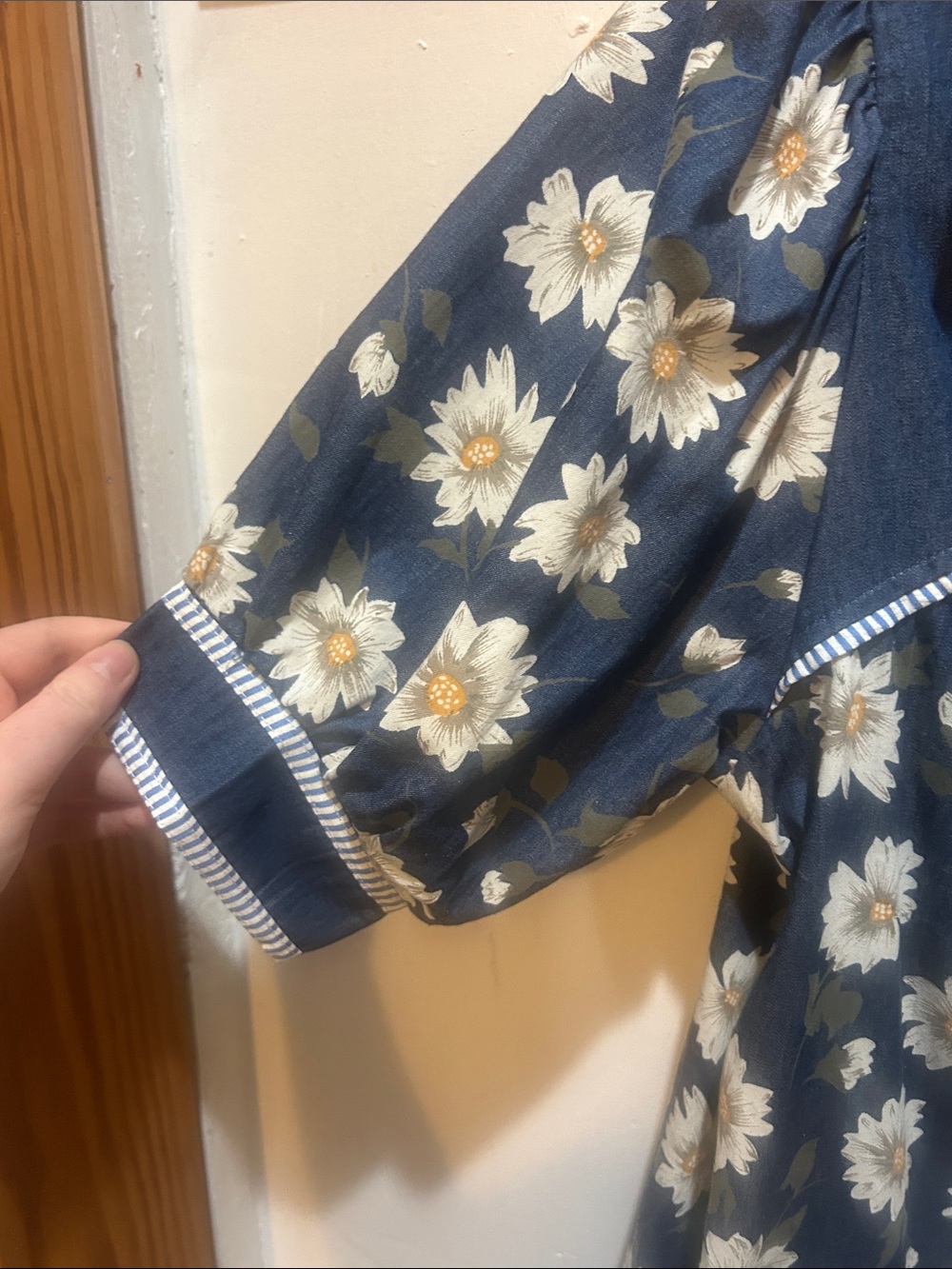 Umgee Dark Denim Daisy Print Chambray Dress - Picture 4 of 6